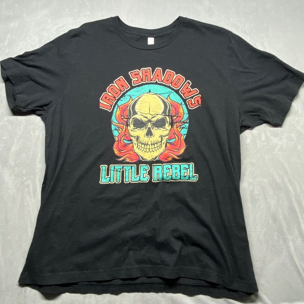 Iron Shadows Little Rebel Skull Flames Graphic T‎ Shirt Black 2XL Unisex